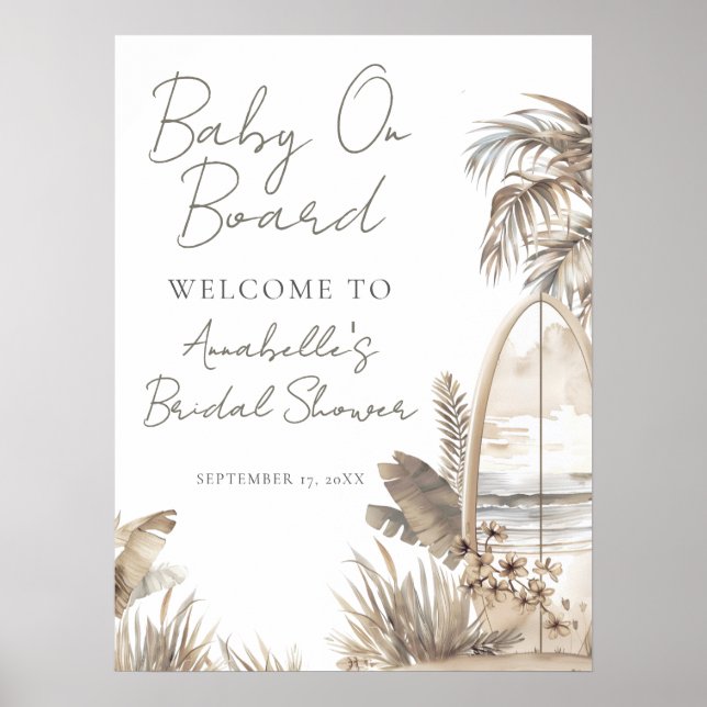 Poster Beach Baby On Board Baby Shower Welcome Sign (Frente)
