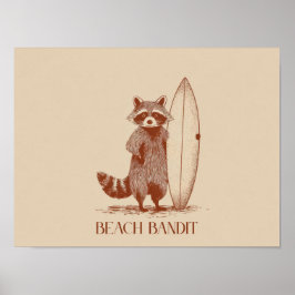 Poster Beach Bandit Raccoon Surfer – Funny Vintage