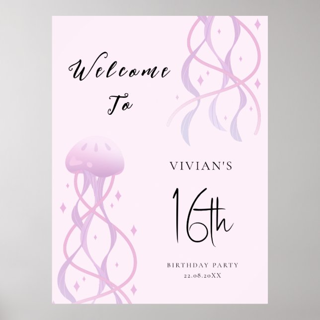 Poster Beach Blush Pink Doce Dezesseis Convites de festas (Frente)