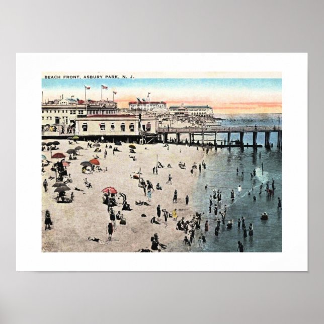 Poster Beach Front, Asbury Park NJ, c1930s Vintage (Frente)