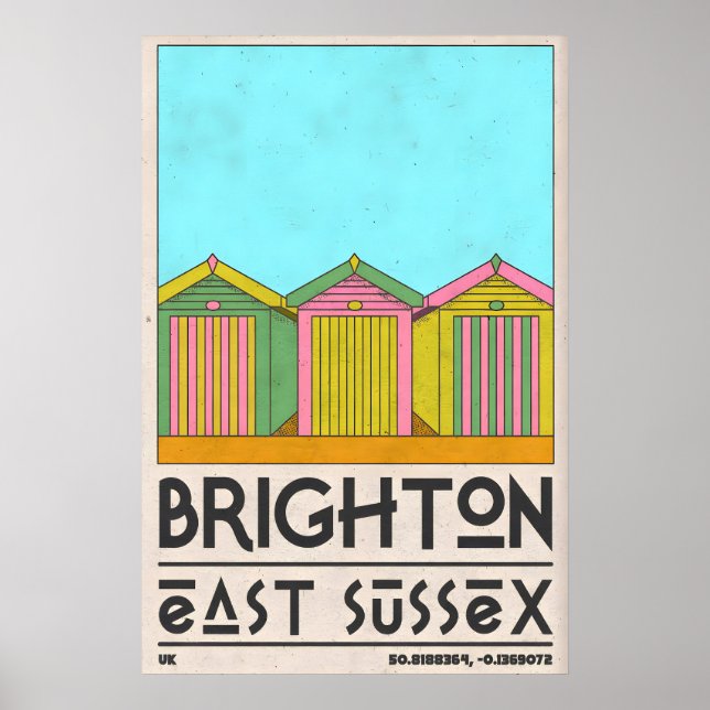 Poster Beach Hut Wall Art Brighton Seaside Row - Mid (Frente)