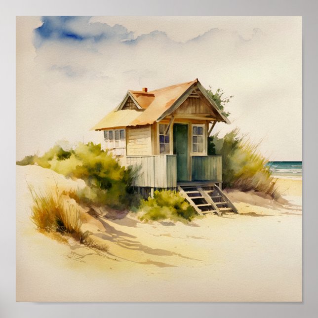 Poster Beach Hut Watercolor (Frente)