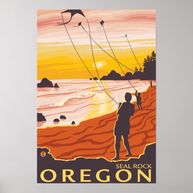Poster Beach & Kites - Seal Rock, Oregon (Frente)