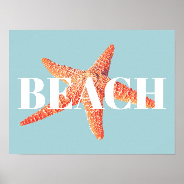 Poster Beach Orange Starfish & Cyan Blue (Frente)