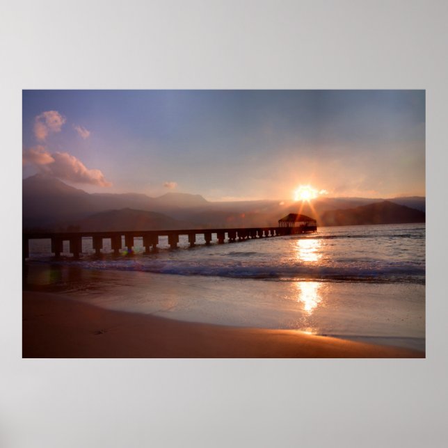 Poster Beach pier at sunset, Hawaii (Frente)