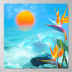 Poster BEACH SUNSET Birds of Paradise
