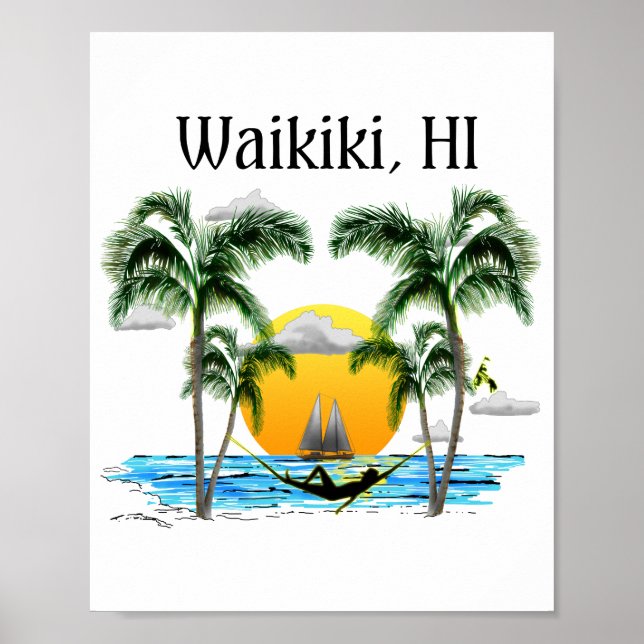 Poster Beach Sunset Waikiki Hawaii (Frente)