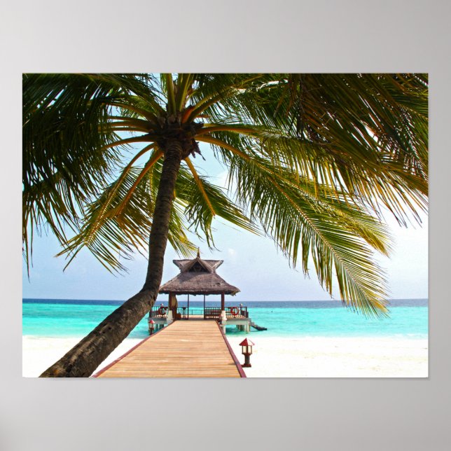 Pôster Beach Walk, Cabana, Palm Tree, Maldivas (Frente)