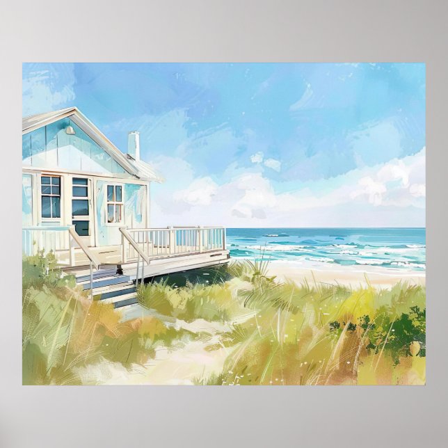 Poster beachhouse estilo aquarela com cores claras (Frente)