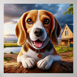 Poster Beagle charmoso em uma cena russa do campo