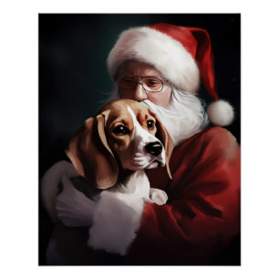 Pôster Beagle com Papai Noel Natal Festivo