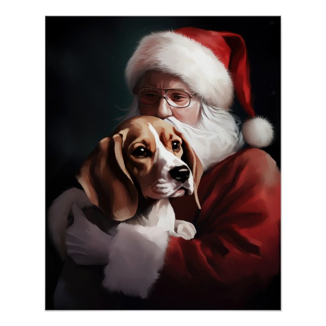 Pôster Beagle com Papai Noel Natal Festivo (Frente)