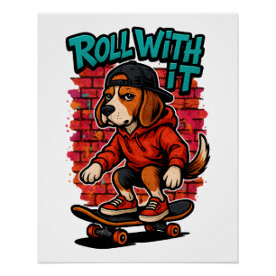 Pôster Beagle de skate estilo de rua Arte Grafite