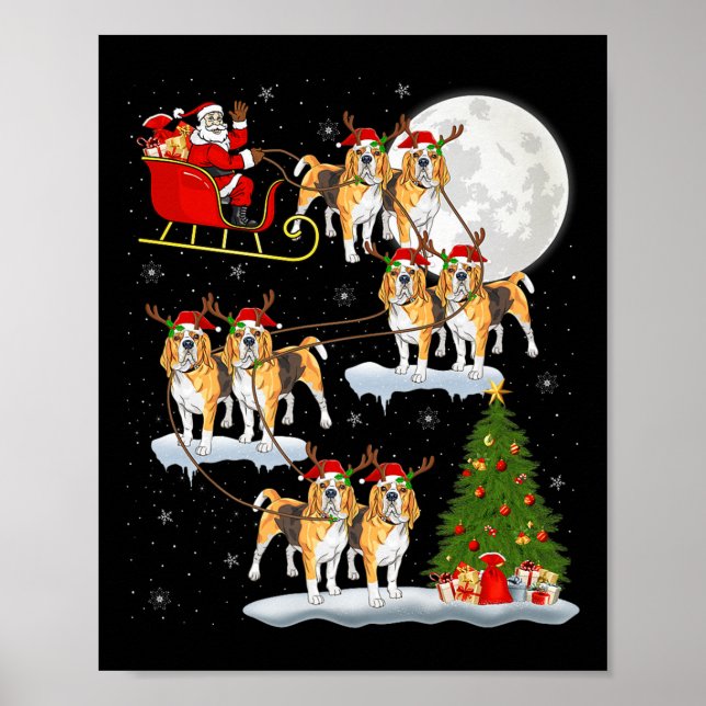 Poster Beagle Dog Santa Sleigh Flying Funny Magical Chris (Frente)