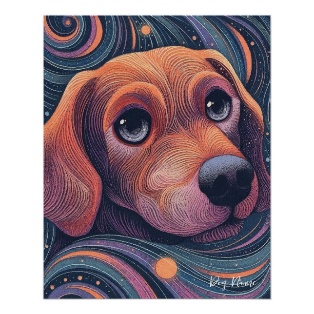 Pôster Beagle dog with starry sky and water 001 (Frente)