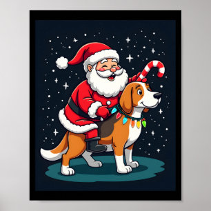 Poster Beagle Iluminação de Natal Papai Noel Montando Bea