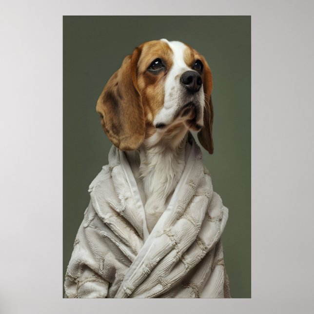Poster Beagle in Bathrobe Print, Funny Bathroom Dog Art (Frente)