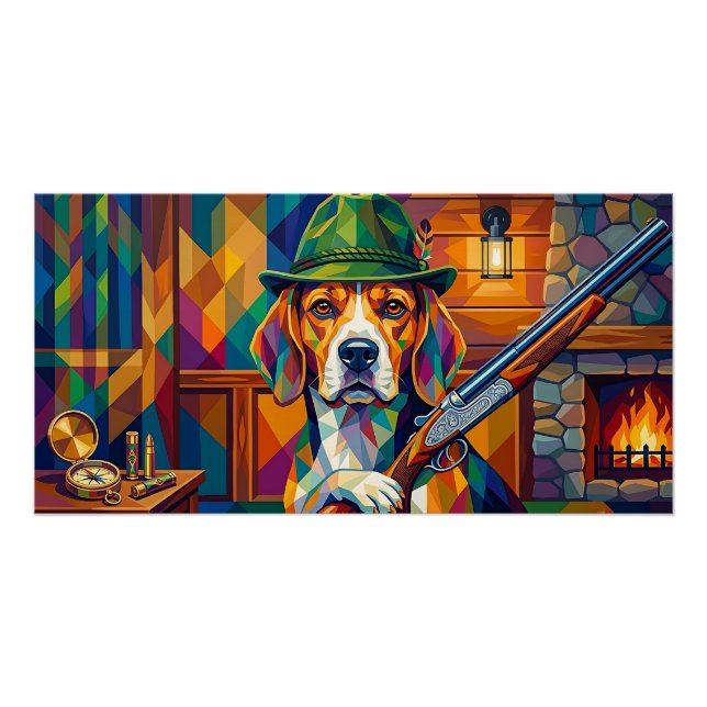 Pôster Beagle Jäger Pop Art – Moderner Jagdhund (Frente)