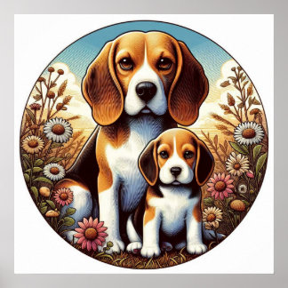 Poster Beagle Mãe e Pup 5000 2X