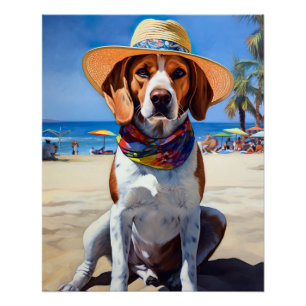 Pôster Beagle on Beach, presente de verão para amantes de