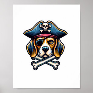 Poster Beagle Pirate Costume Skull Crossbone Dog Lovers
