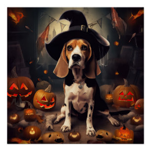 Pôster Beagle Pumpkins Halloween Assustado