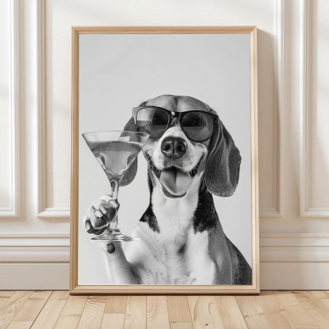 Poster Beagle Segurando Arte de Parede de Coquetel, Preto (Criador carregado)