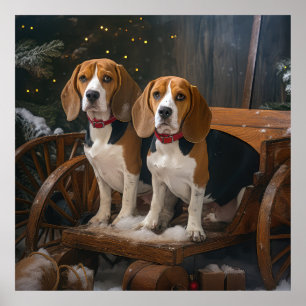 Poster Beagle Snowy Sleigh Decência de Natal