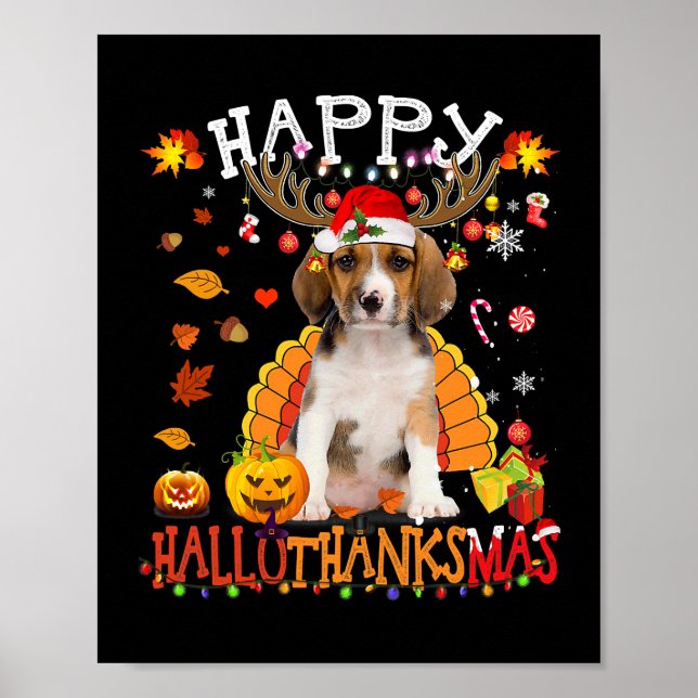 Poster Beagles Dog Happy Hallothanksmas Halloween (Frente)