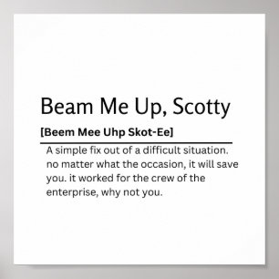 Poster Beam-Me, Scotty Dictionary Definition Engraçado Qu