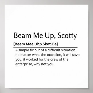 Poster Beam-Me, Scotty Dictionary Definition Engraçado Qu