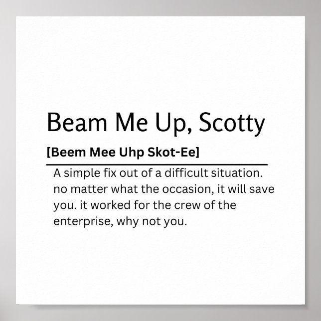 Poster Beam-Me, Scotty Dictionary Definition Engraçado Qu (Frente)