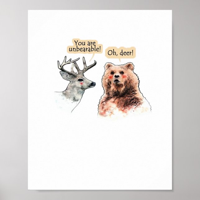 Poster Bear And Deer Conversation Funny Wildlife Design  (Frente)