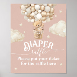 Poster Bear Balloon Baby Girl Chá raffle