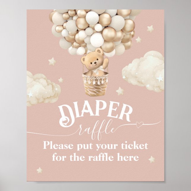 Poster Bear Balloon Baby Girl Chá raffle (Frente)