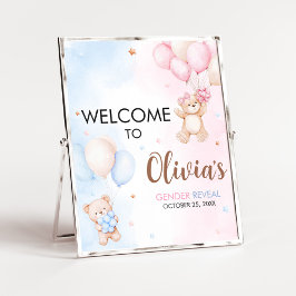 Poster Bear Balloon Gender Reveal Welcome Sign