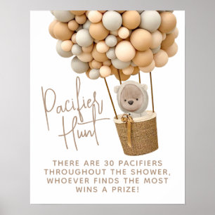 Poster Bear Balões Chá de fraldas Moderno Caça Pacificado