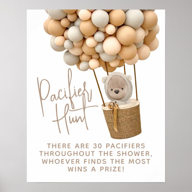 Poster Bear Balões Chá de fraldas Moderno Caça Pacificado (Frente)