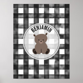 Poster Bear Black + White Gingham Baby Nursery