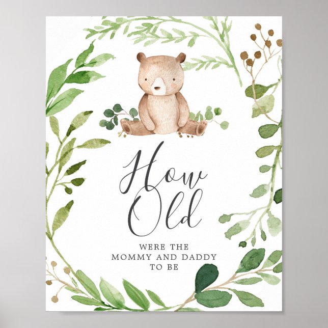 Poster Bear Chá de fraldas Quão Velho Era O Jogo (Frente)