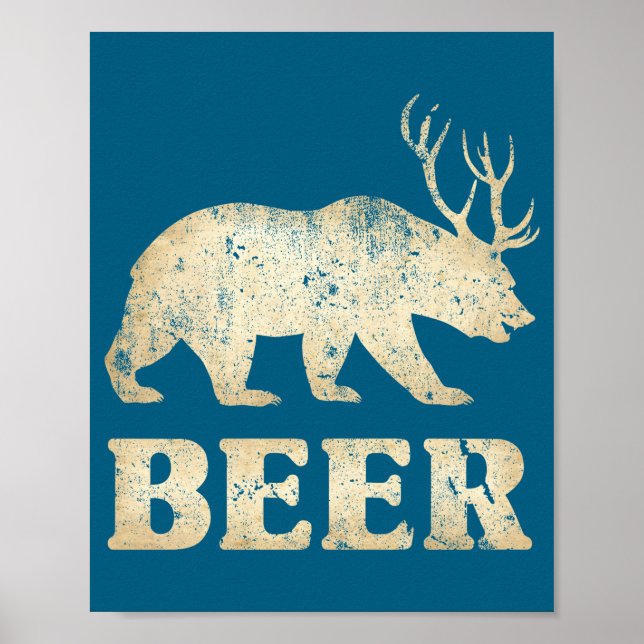 Poster Bear Deer Vintage Beer  (Frente)