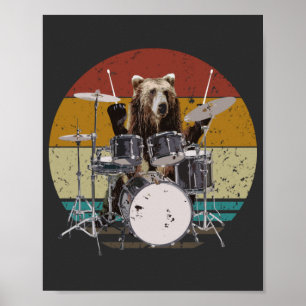 Poster Bear Drummer Tocando Tambores