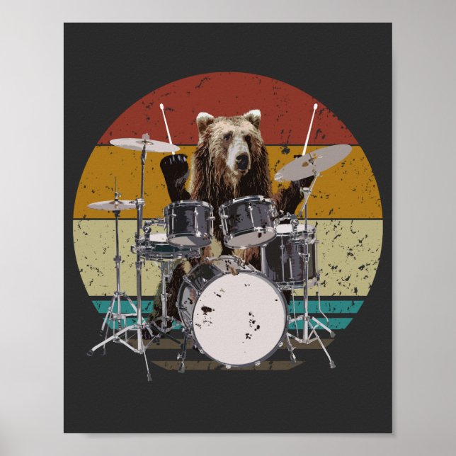 Poster Bear Drummer Tocando Tambores (Frente)