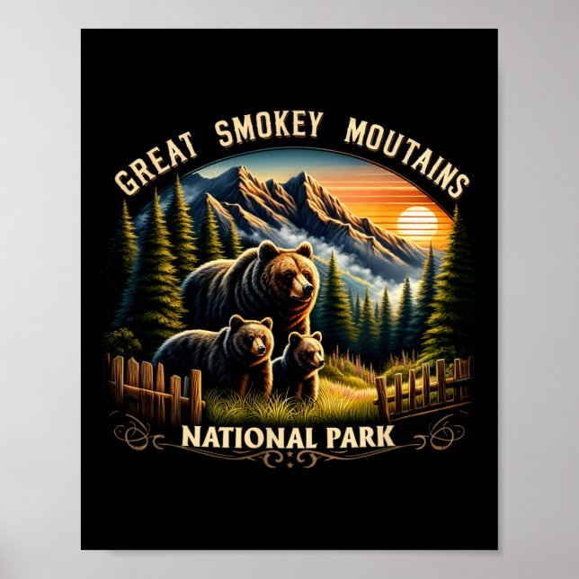 Poster Bear Great Smokey Mountains National Park Black Be (Frente)