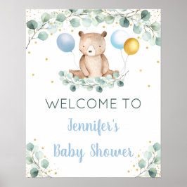 Poster Bear Greenere Dourado Chá de fraldas Blue Boy bem-