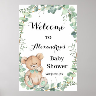Poster Bear Greenere Dourado Chá de fraldas de Boas-vinda