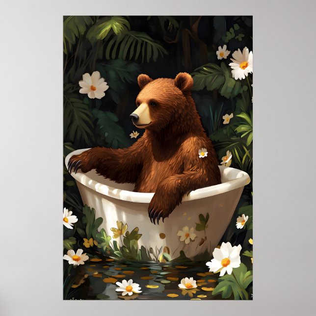 Poster Bear In Bathtub Poster, Funny Animal Poster, Bear (Frente)