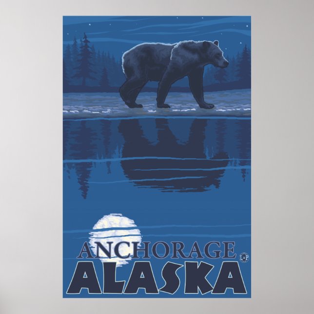Pôster Bear in Moonlight - Anchorage, Alaska (Frente)