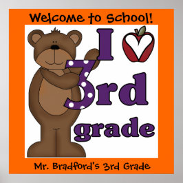 Poster Bear Personalizado I Love 3rd Grade Classroom Post