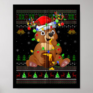 Poster Bear Ugly Sweater Xmas Luz Santa Hat Bear Chris